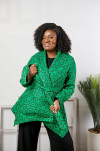 Wide collar African print wool coat