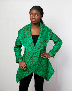 Wide collar African print wool coat